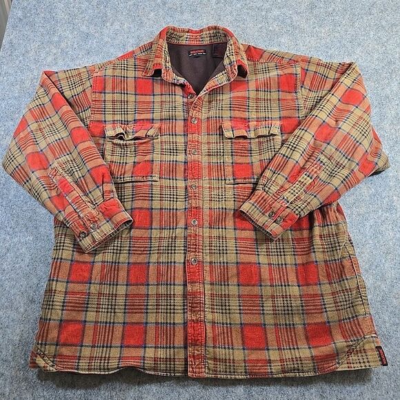 Wolverine Button Up Jacket Men's XL Corduroy Orange Plaid Fleece Lined Insulated - Picture 2 of 12